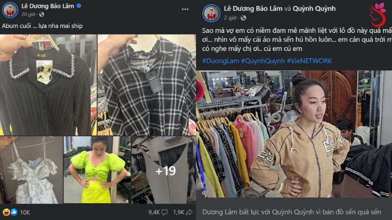Lê Dương Bảo Lâm chia sẻ hàng loạt đồ mẫu quần áo mà bà xã mình đang livestream bán