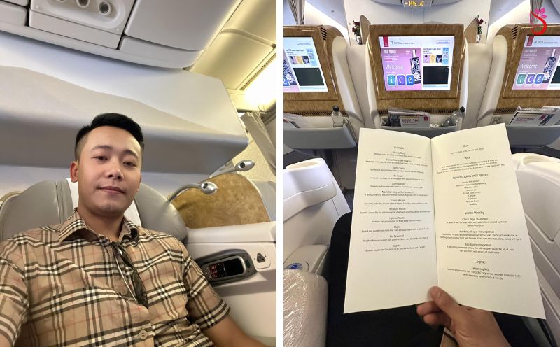 Quang Linh trên chuyến bay về nước hạng thương gia