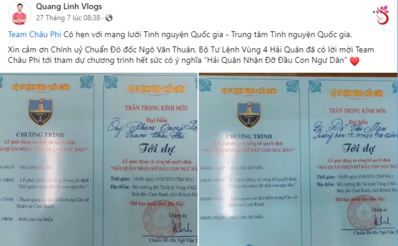 ​Thư mời đến từ Bộ tư lệnh gửi cho Quang Linh