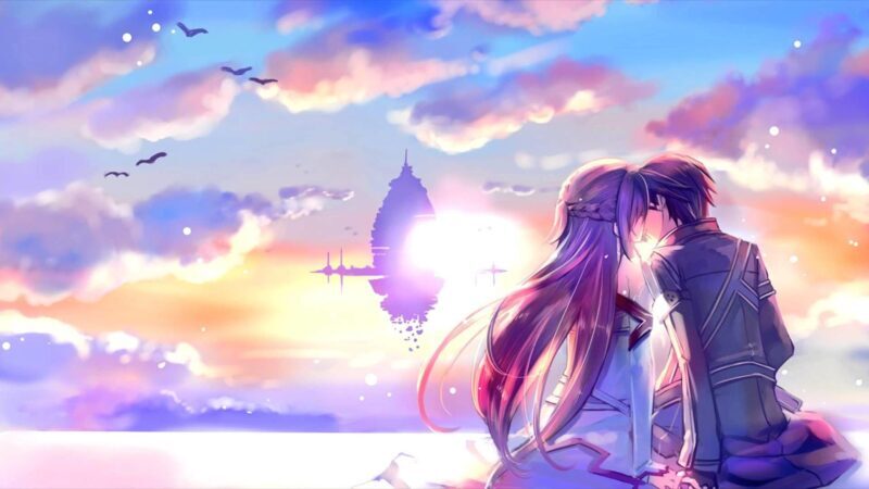 Tình yêu ngọt ngào anime với hai người hôn nhau
